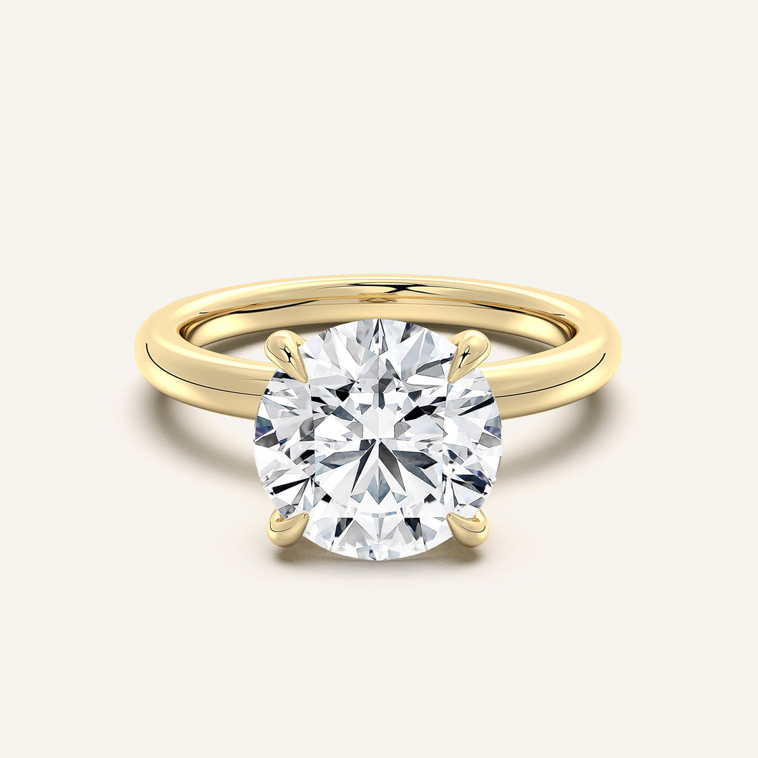 Round lab-grown diamond solitaire engagement ring in 14k yellow gold, the classic setting for a 1 carat diamond