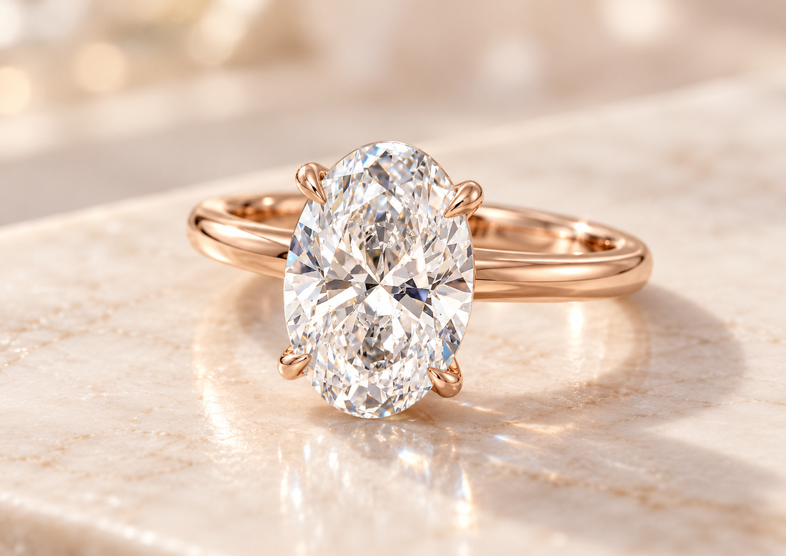 Rose gold engagement ring with an oval diamond