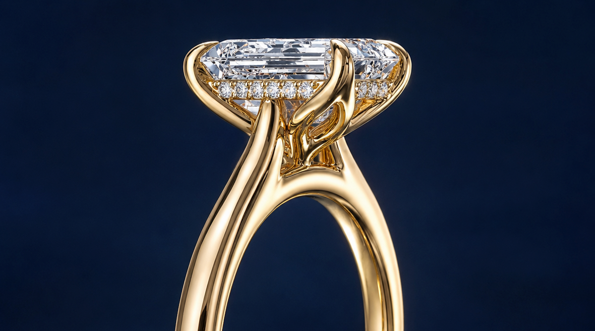 Tulip Style Cathedral Hidden Halo Engagement Ring