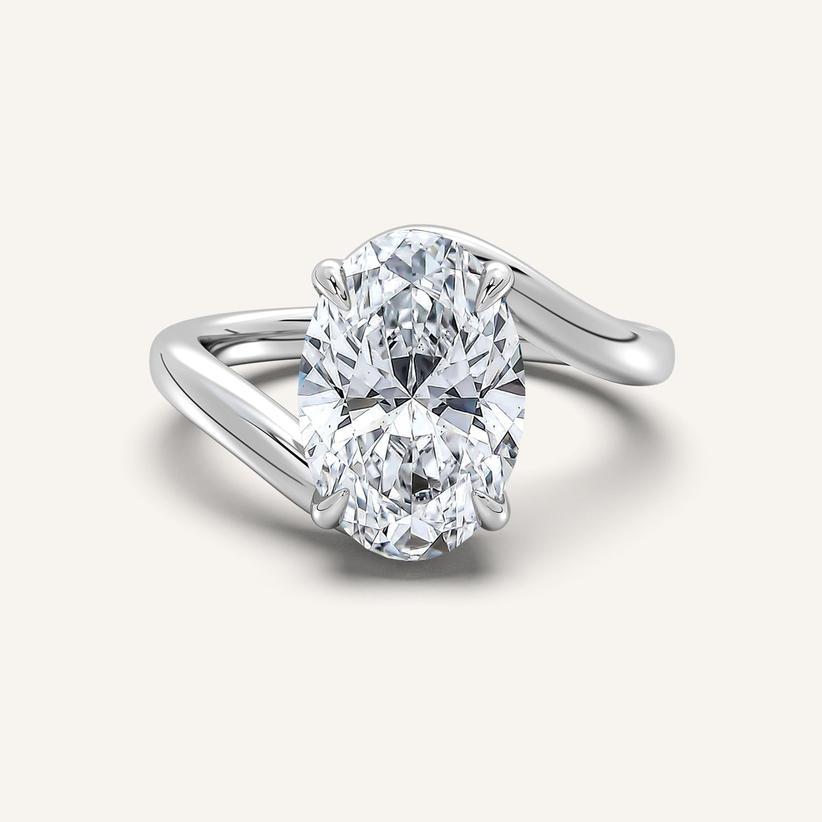 Oval lab-grown diamond bypass engagement ring in 14k white gold