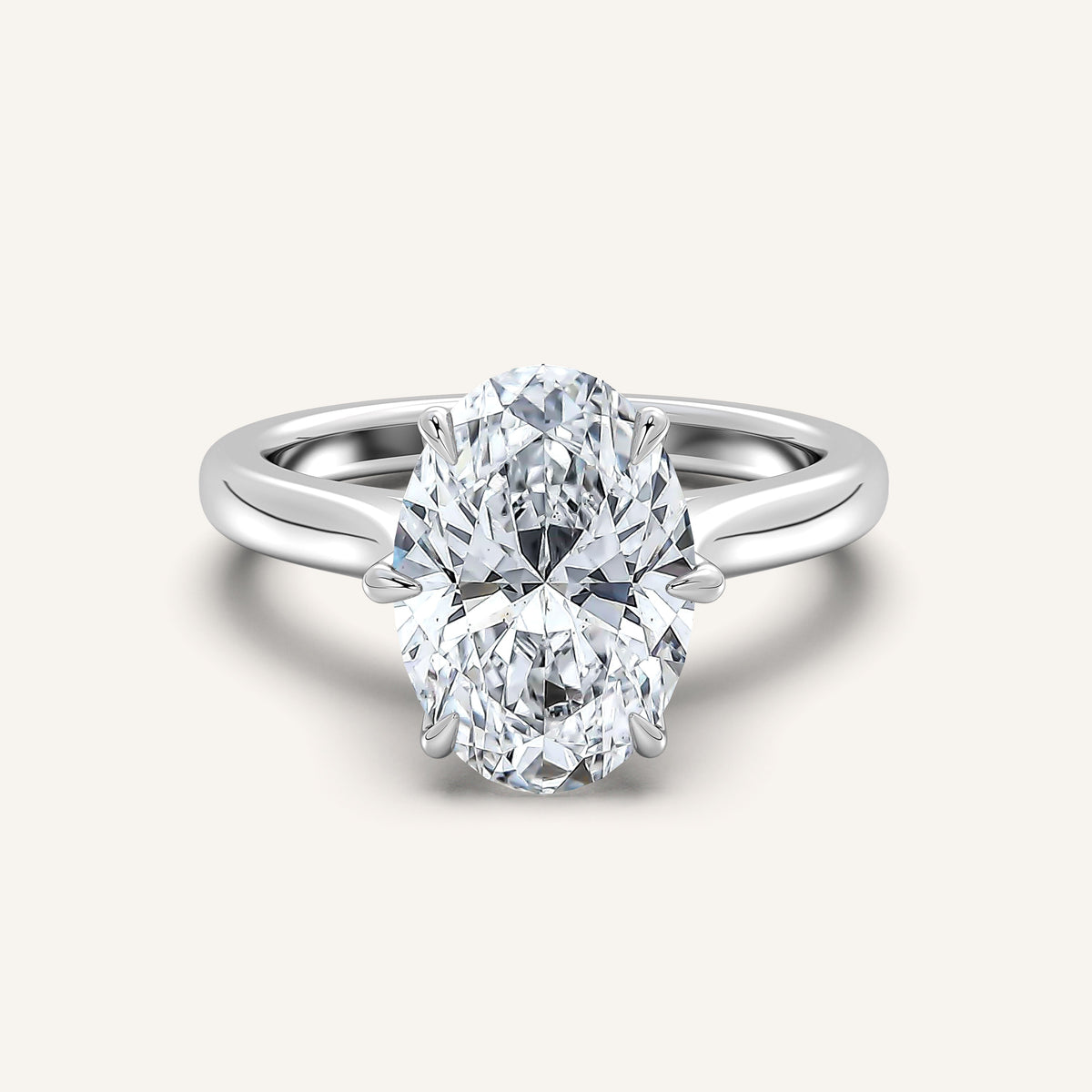 Oval lab-grown diamond tulip style cathedral engagement ring in 14k white gold