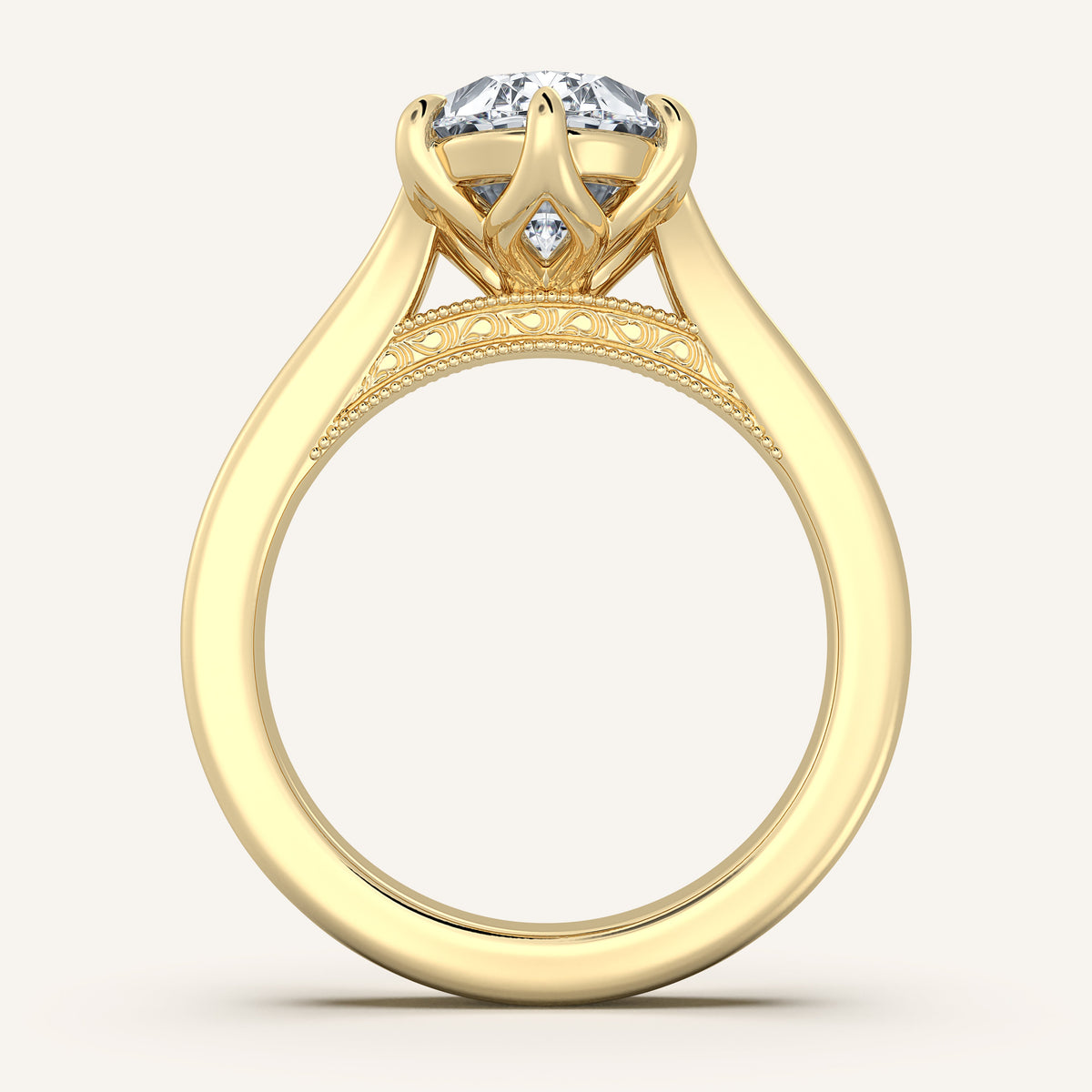 Image for Oval Engraved Tulip Engagement Ring | 18k Yellow Gold