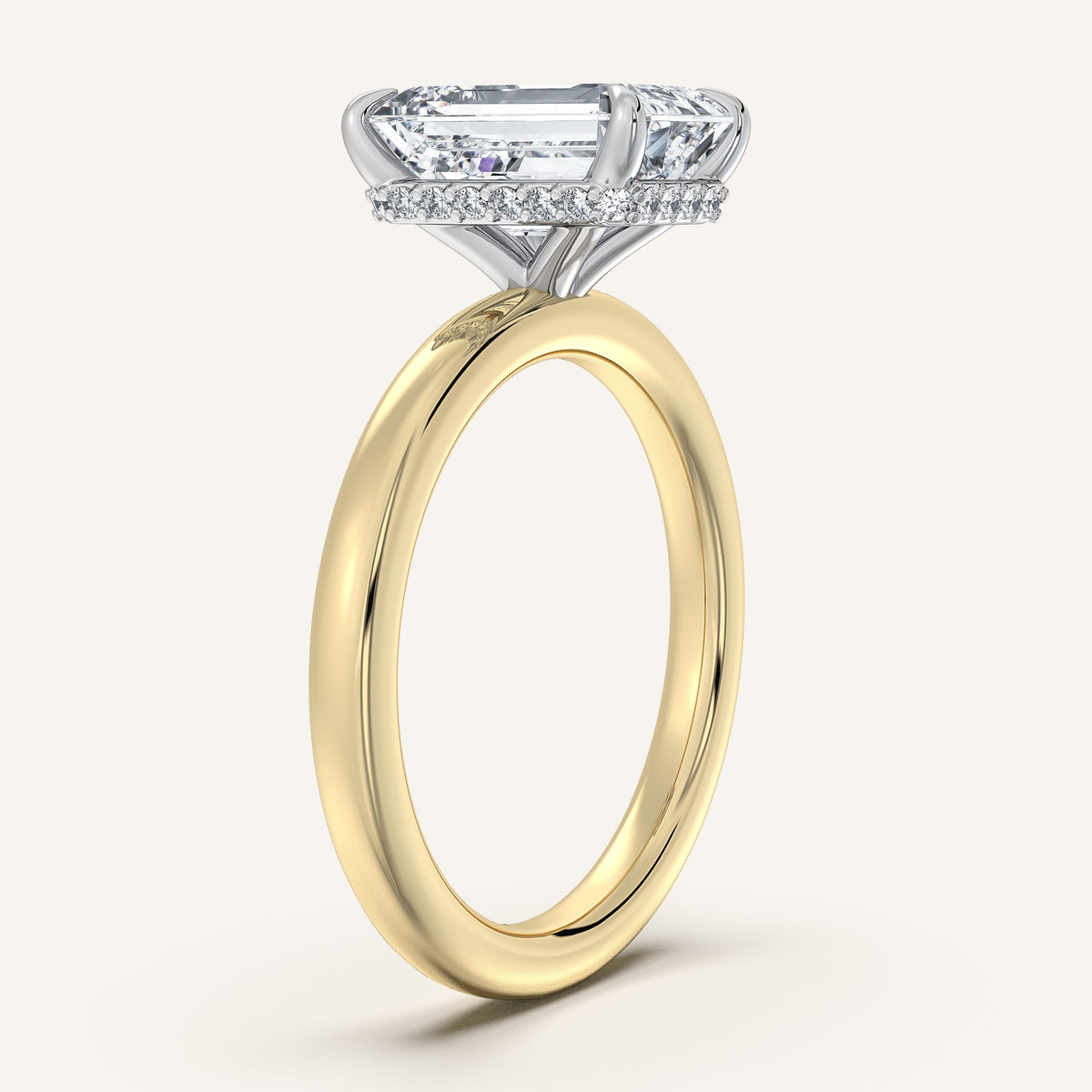 Image for Emerald Cut Eternity Hidden Halo Engagement Ring | 18k Two Tone