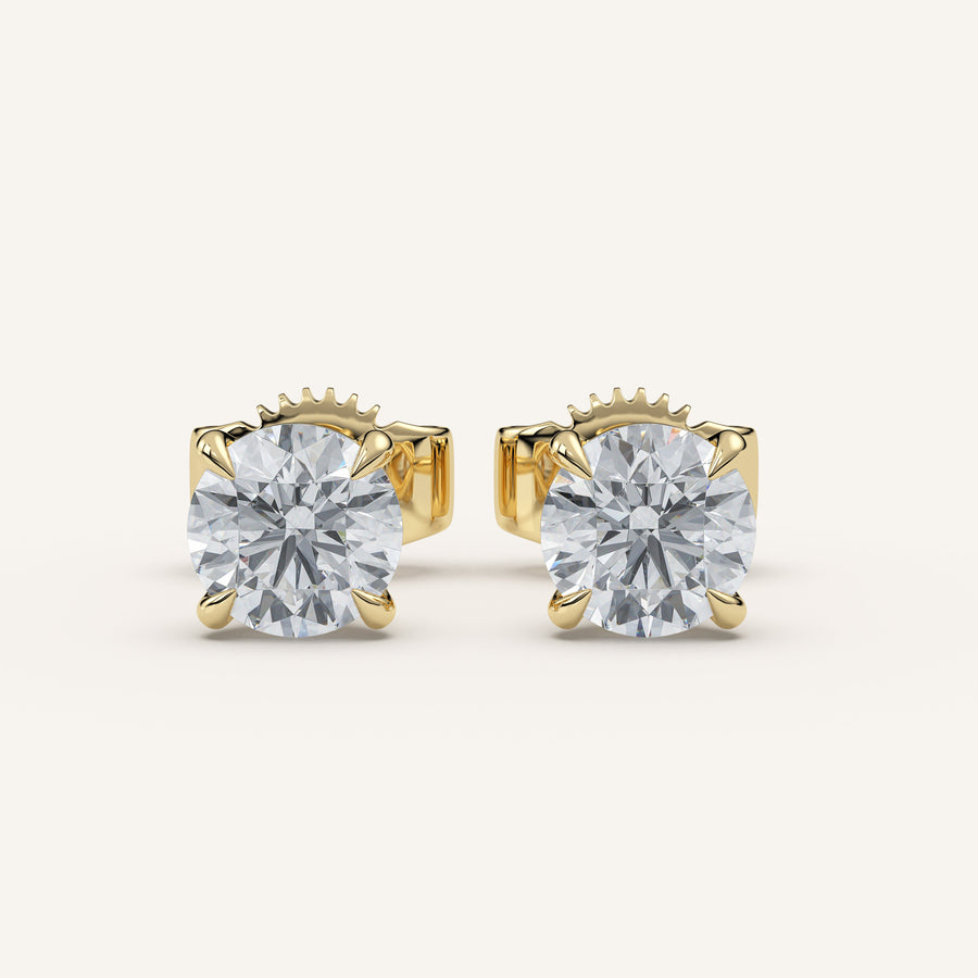 Round diamond stud earrings in 14k yellow gold