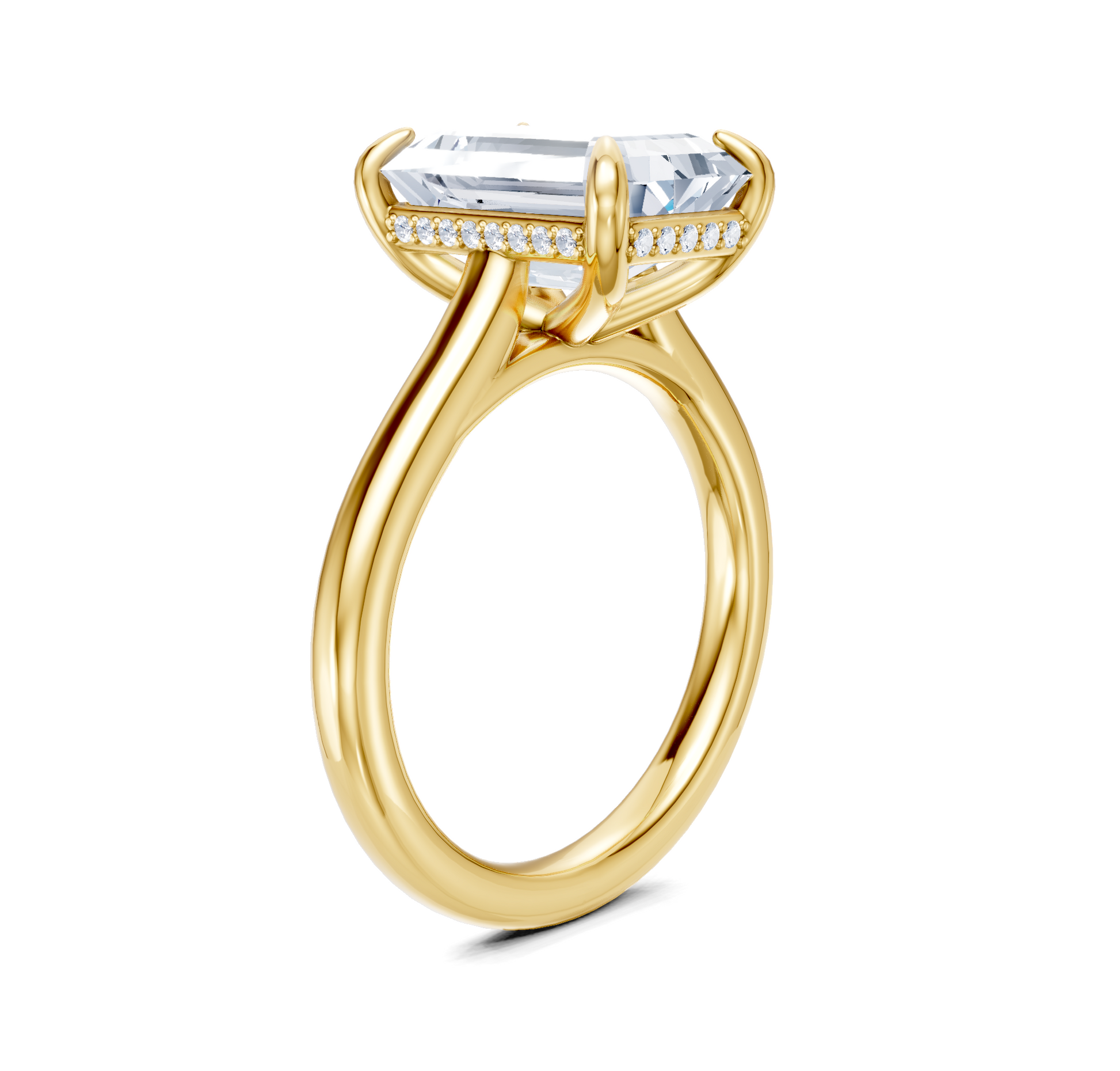 Cathedral Hidden Halo Engagement Ring | 14k Yellow Gold