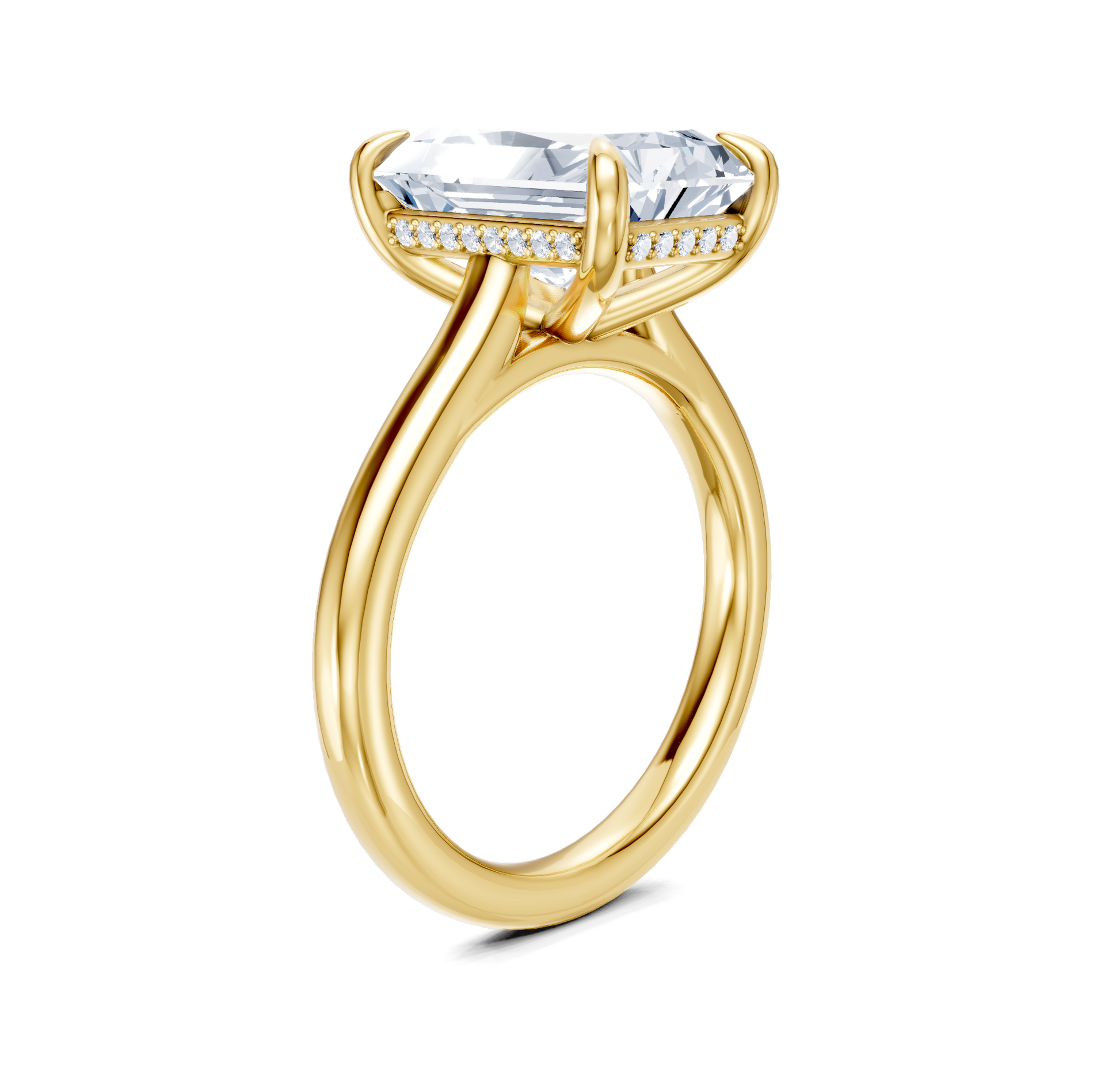 Cathedral Hidden Halo Engagement Ring | 18k Yellow Gold