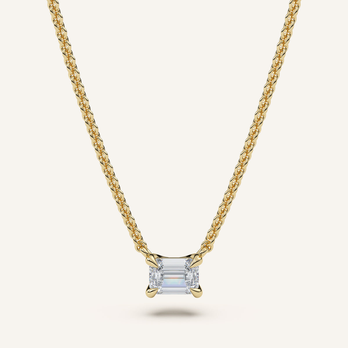 Emerald-Cut Diamond Solitaire Necklace — 0.50 CT in 14k Yellow Gold (view 1)