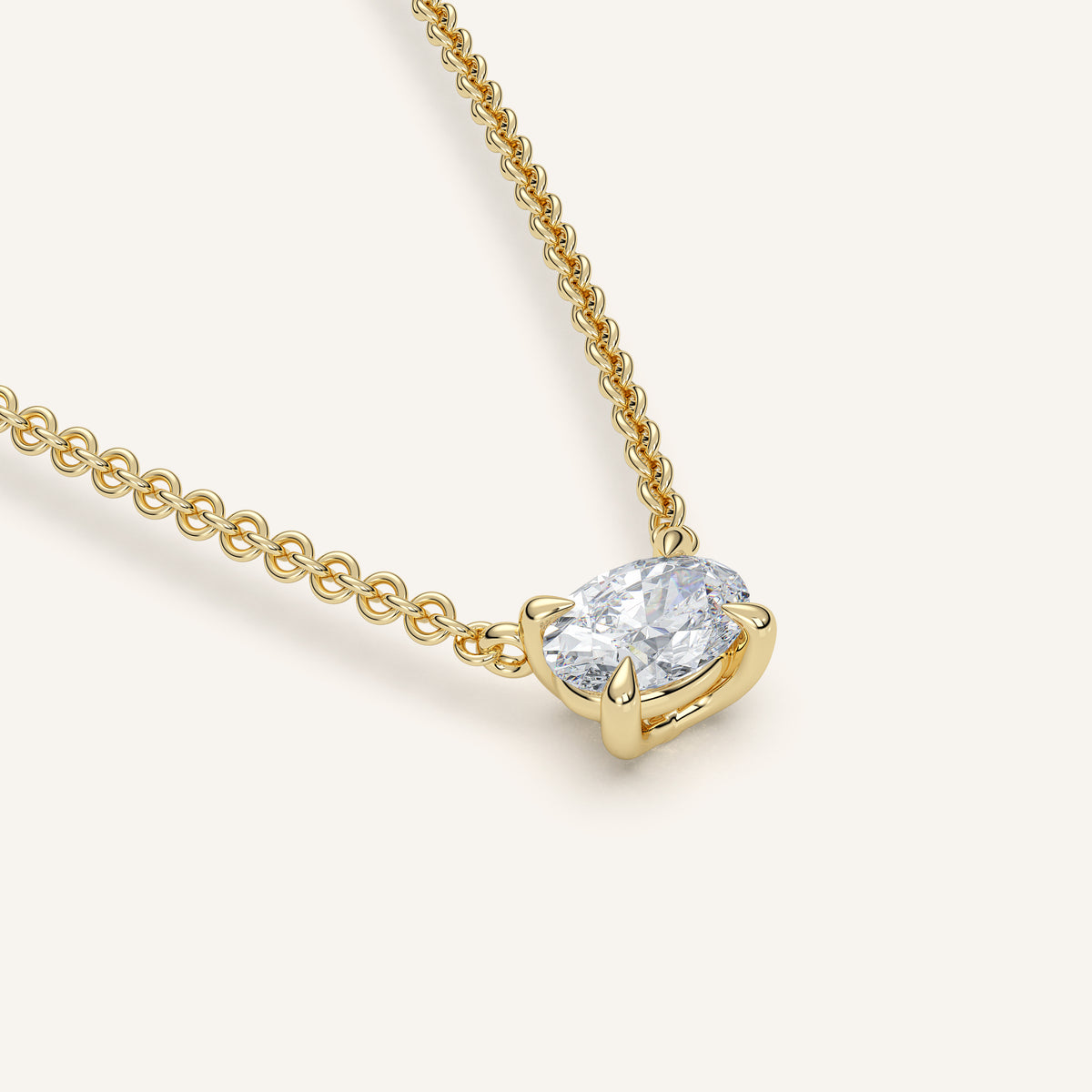 Oval Diamond Solitaire Necklace — 0.50 CT in 14k Yellow Gold (view 4)