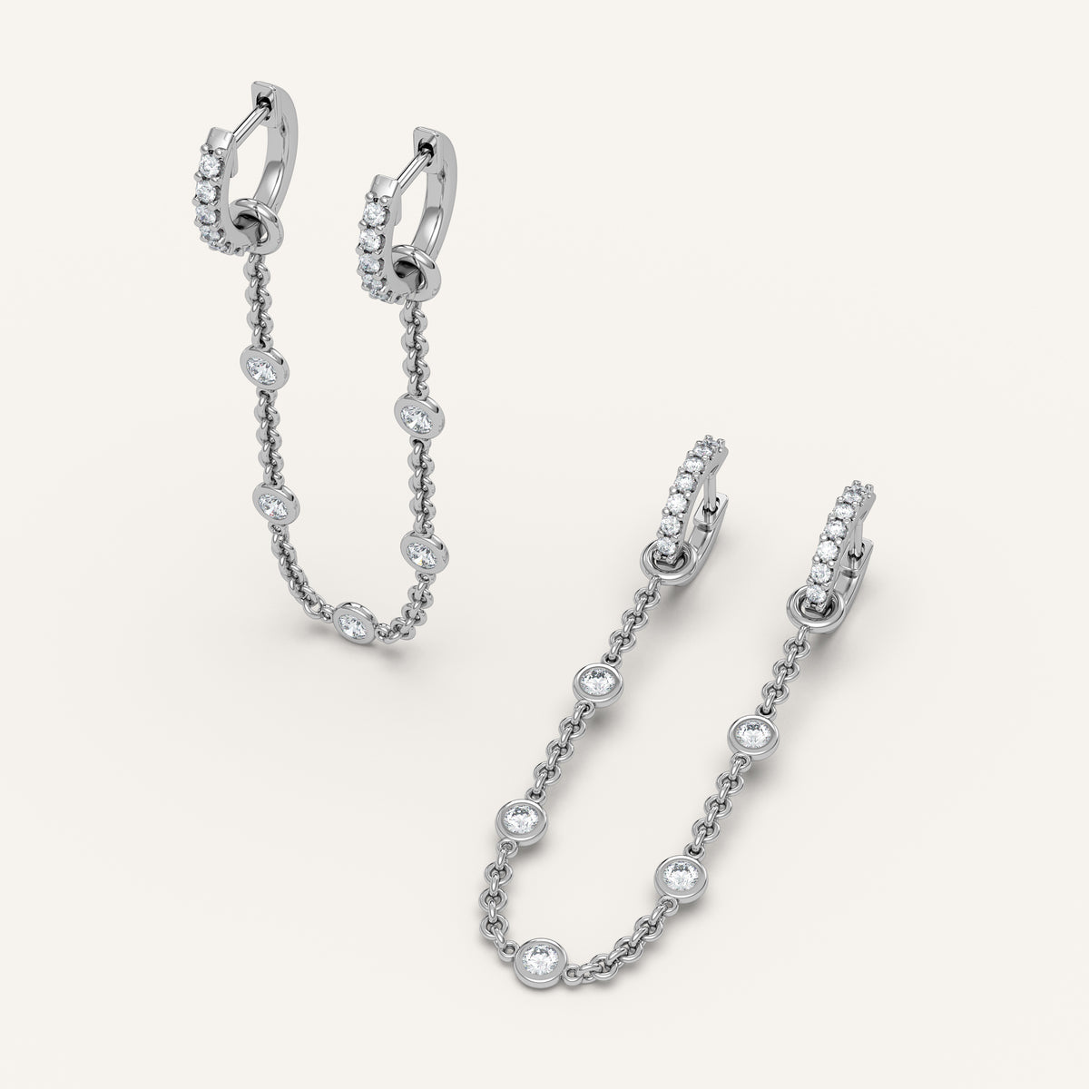 Petite Diamond Huggie Chain Hoop Earrings — 0.58 CTW in 14k White Gold (view 4)