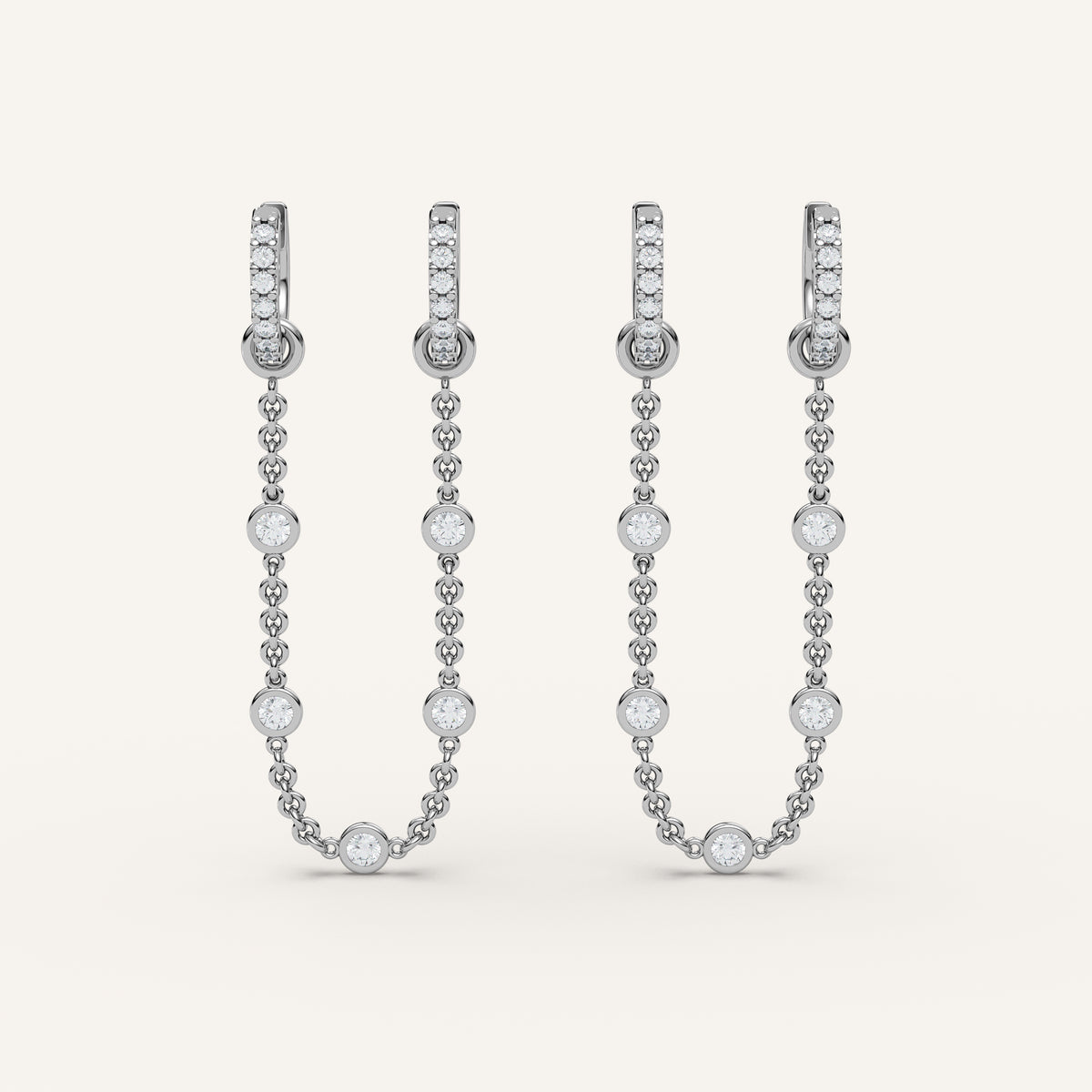 Petite Diamond Huggie Chain Hoop Earrings — 0.58 CTW in 14k White Gold (view 1)