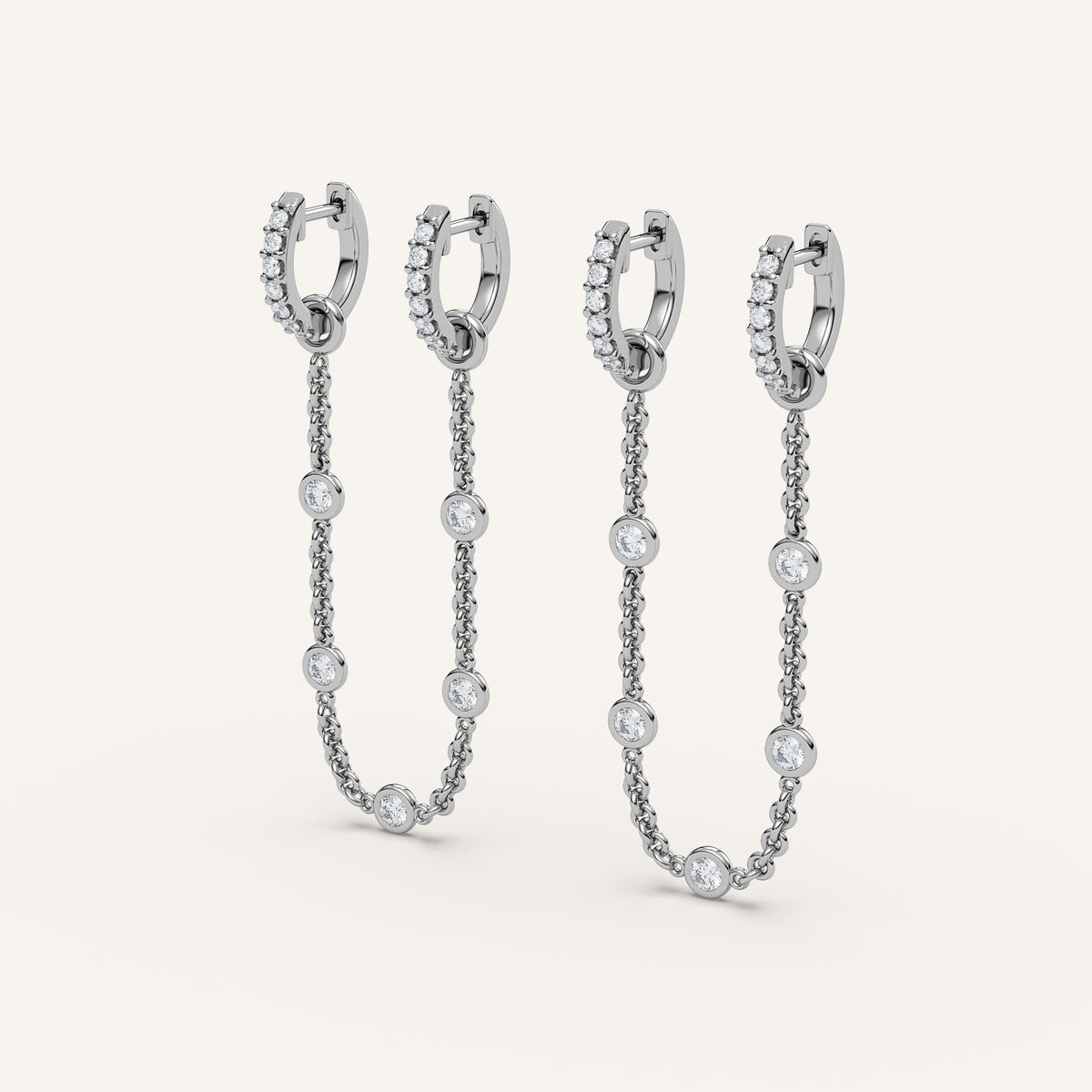 Petite Diamond Huggie Chain Hoop Earrings — 0.58 CTW in 14k White Gold (view 2)