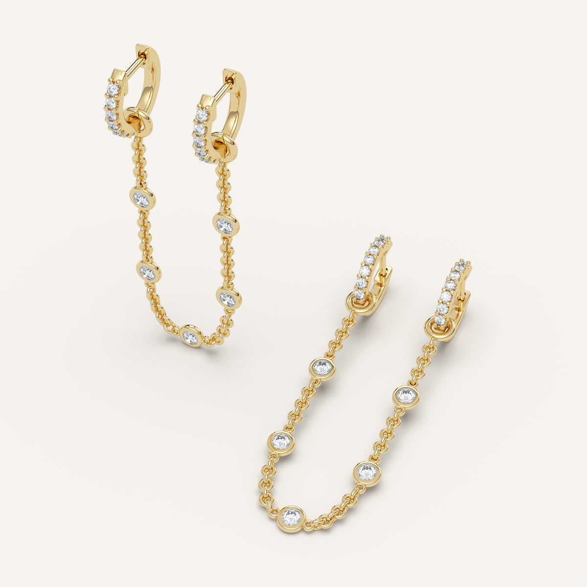 Petite Diamond Huggie Chain Hoop Earrings — 0.58 CTW in 14k Yellow Gold (view 4)