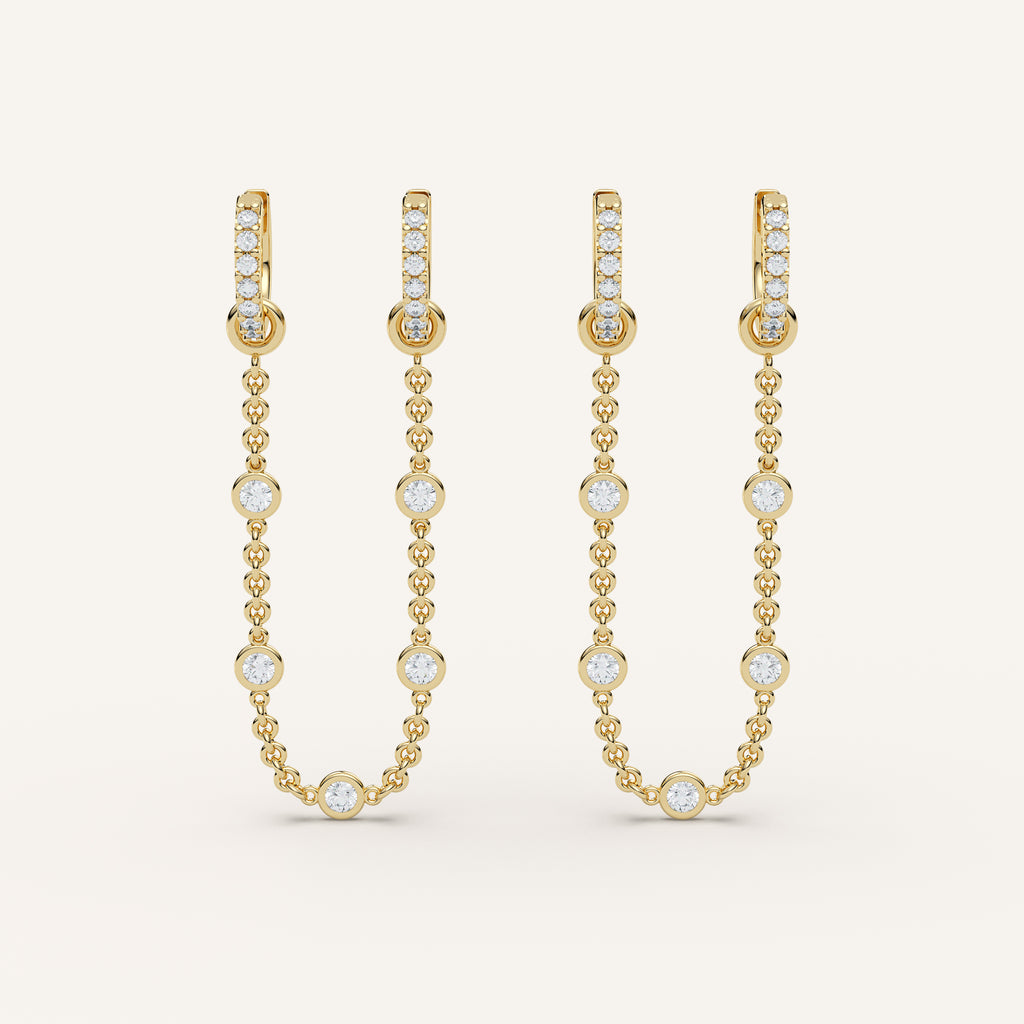 Petite Diamond Huggie Chain Hoop Earrings — 0.58 CTW in 14k Yellow Gold (view 1)