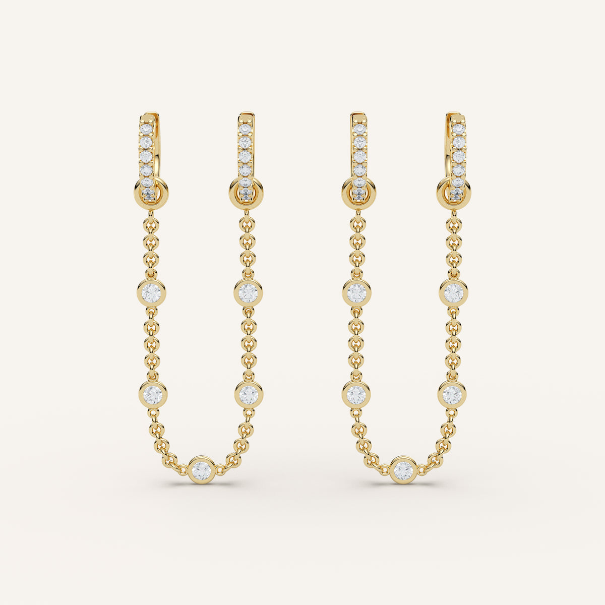 Petite Diamond Huggie Chain Hoop Earrings — 0.58 CTW in 14k Yellow Gold (view 1)