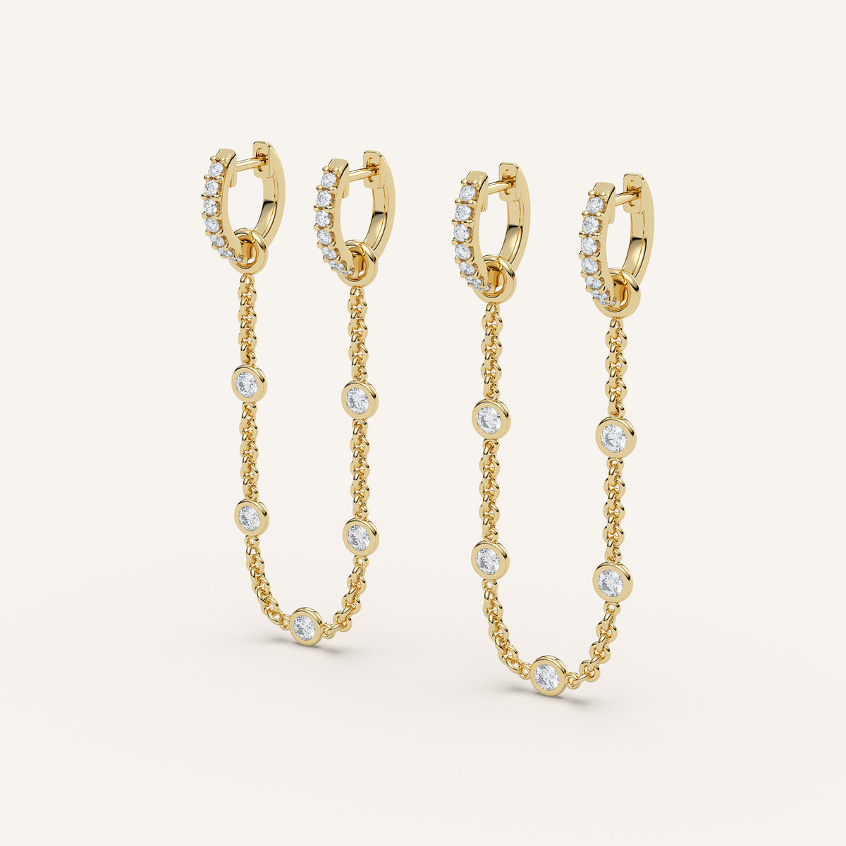 Petite Diamond Huggie Chain Hoop Earrings — 0.58 CTW in 14k Yellow Gold (view 2)