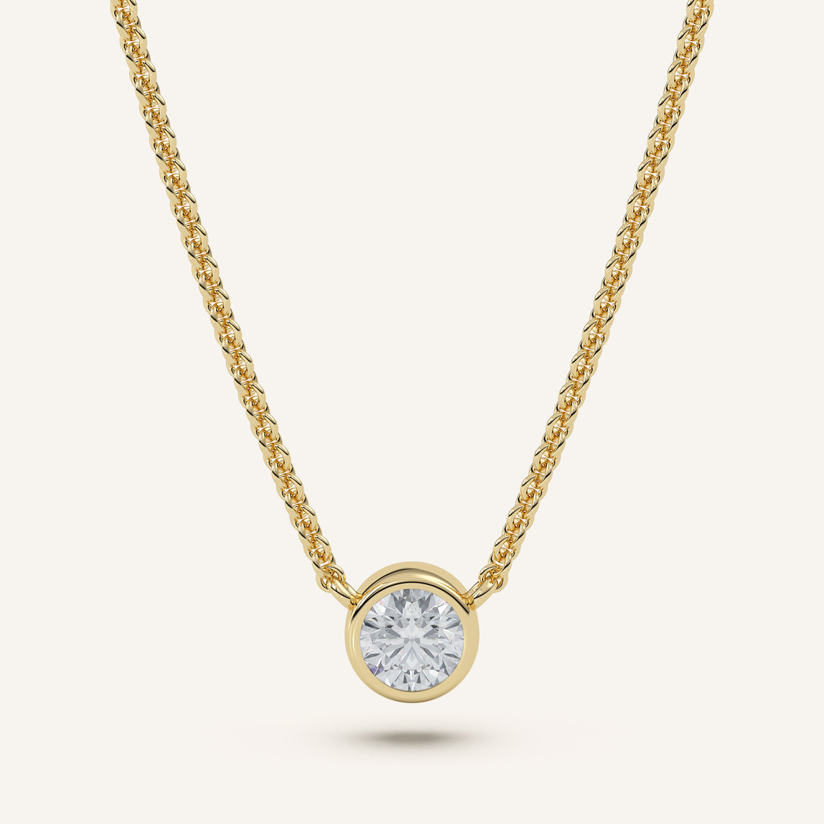 Round Bezel Diamond Necklace — 0.50 CT in 14k Yellow Gold (view 1)