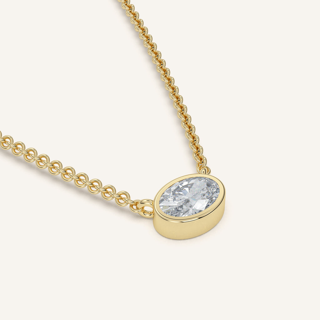 Oval Bezel Diamond Necklace — 0.50 CT in 14k Yellow Gold (view 4)