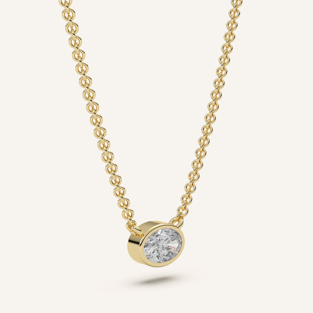 Oval Bezel Diamond Necklace — 0.50 CT in 14k Yellow Gold (view 2)