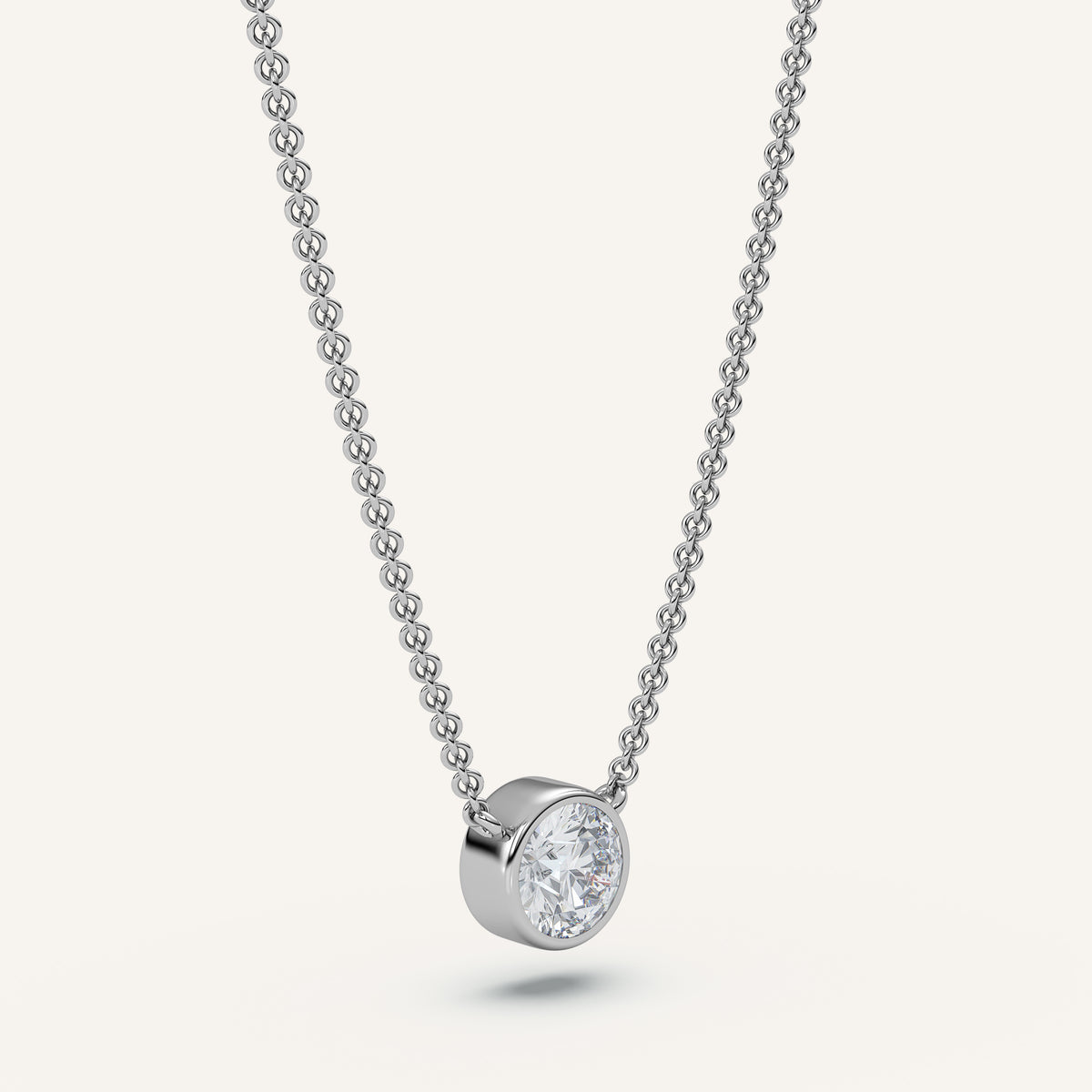 Round Bezel Diamond Necklace — 1 CT in 14k White Gold (view 2)