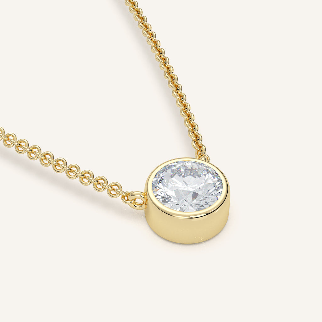 Round Bezel Diamond Necklace — 1 CT in 14k Yellow Gold (view 4)
