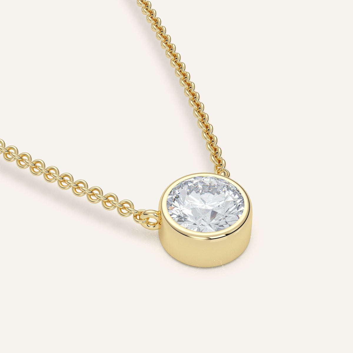 Round Bezel Diamond Necklace — 1 CT in 14k Yellow Gold (view 4)