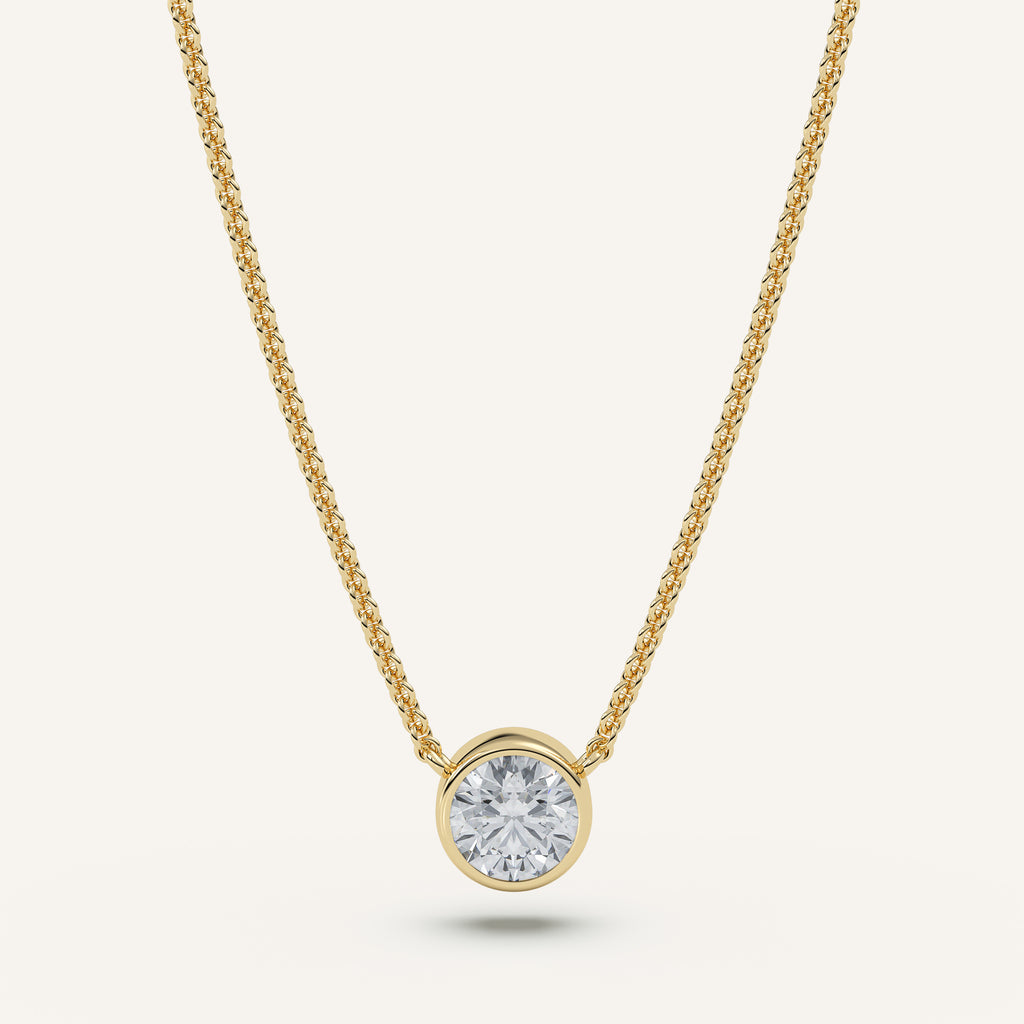 Round Bezel Diamond Necklace — 1 CT in 14k Yellow Gold (view 1)