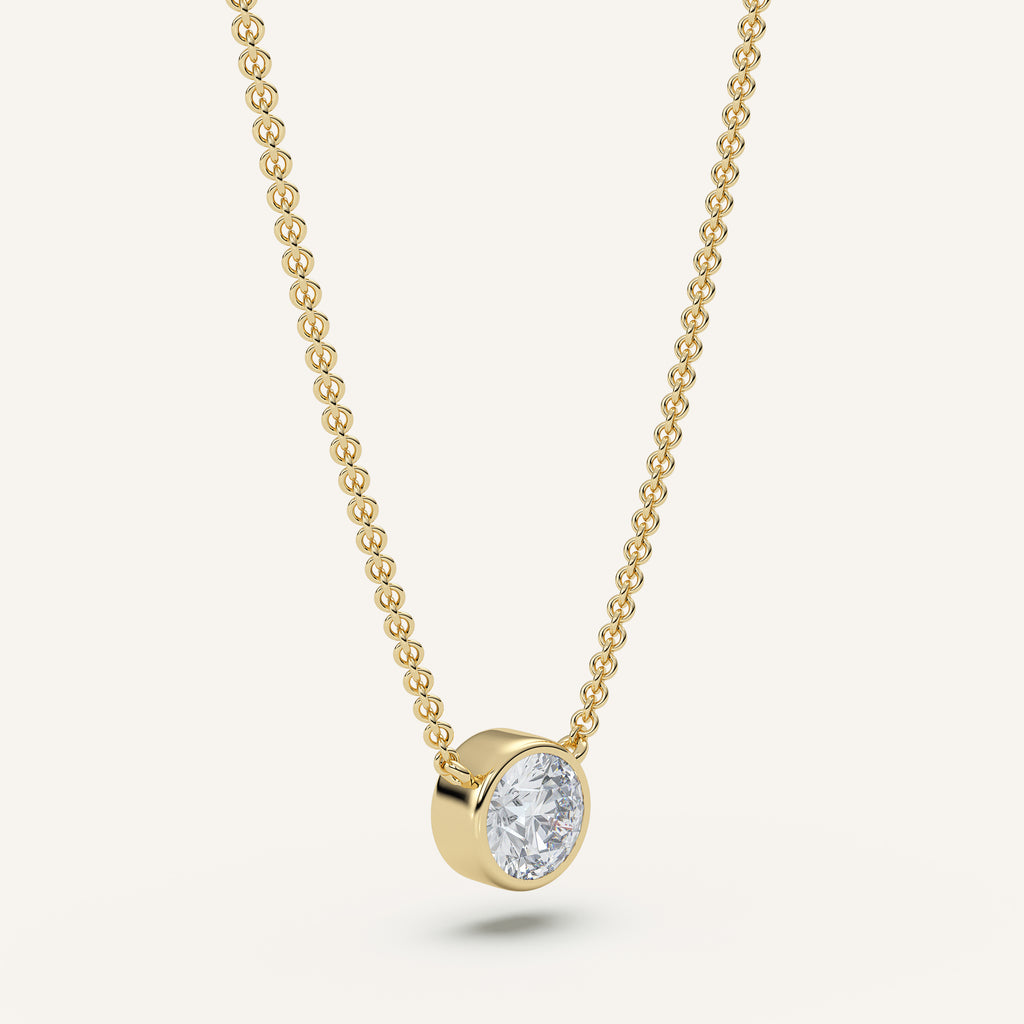 Round Bezel Diamond Necklace — 1 CT in 14k Yellow Gold (view 2)