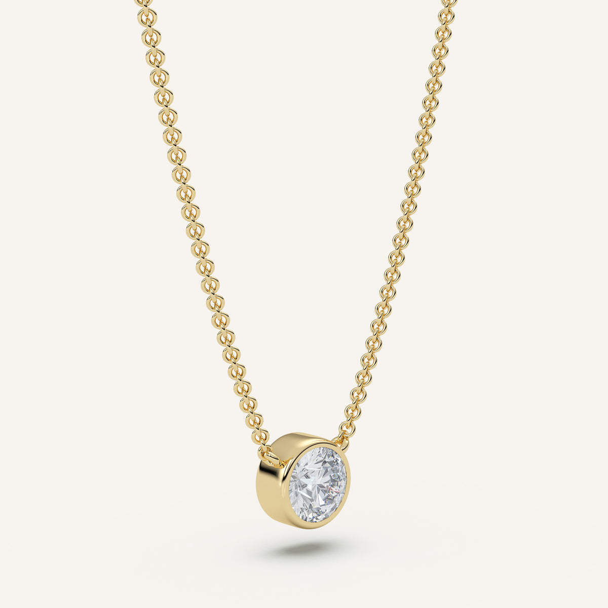 Round Bezel Diamond Necklace — 1 CT in 14k Yellow Gold (view 2)