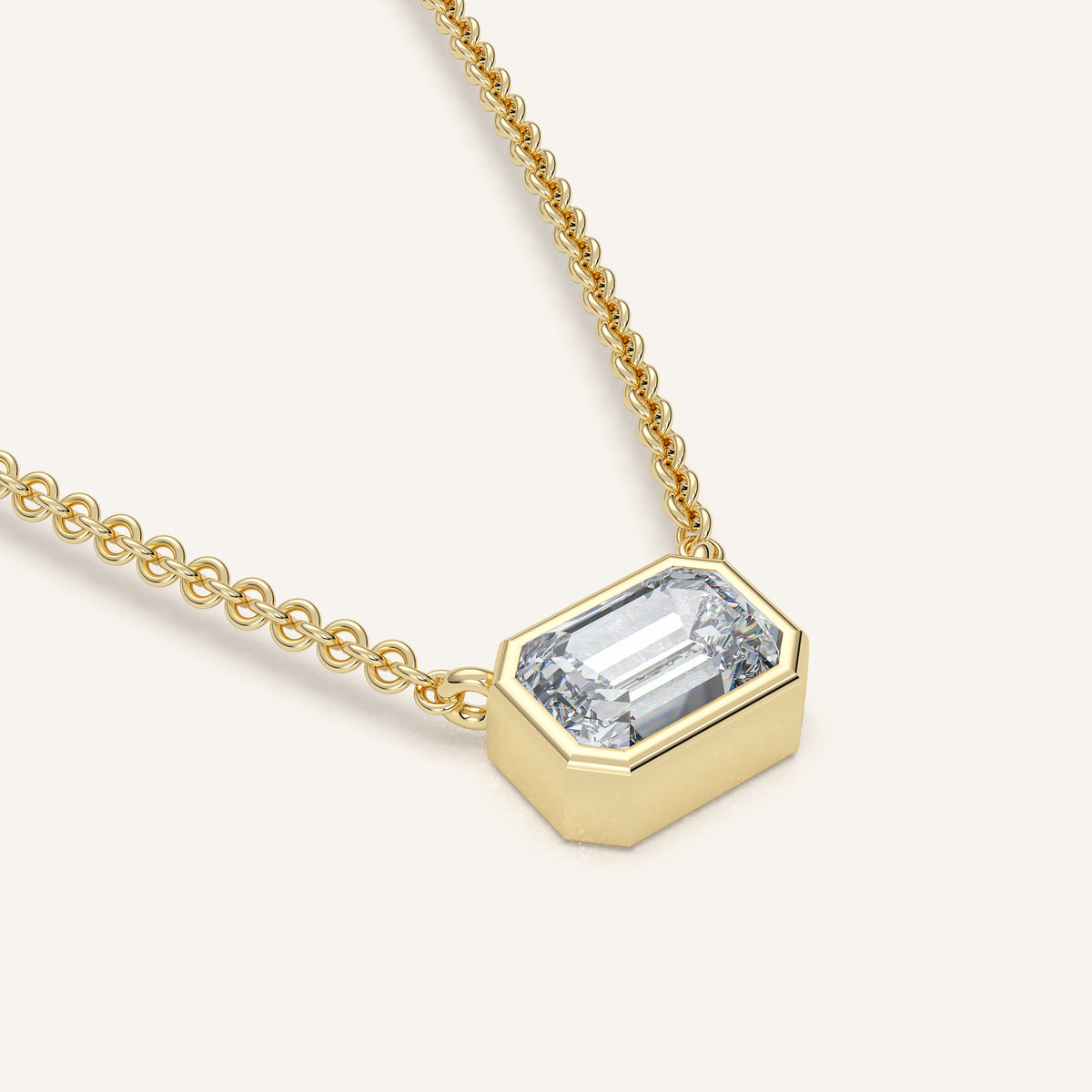 Emerald-Cut Bezel Diamond Necklace — 1 CT in 14k Yellow Gold (view 4)