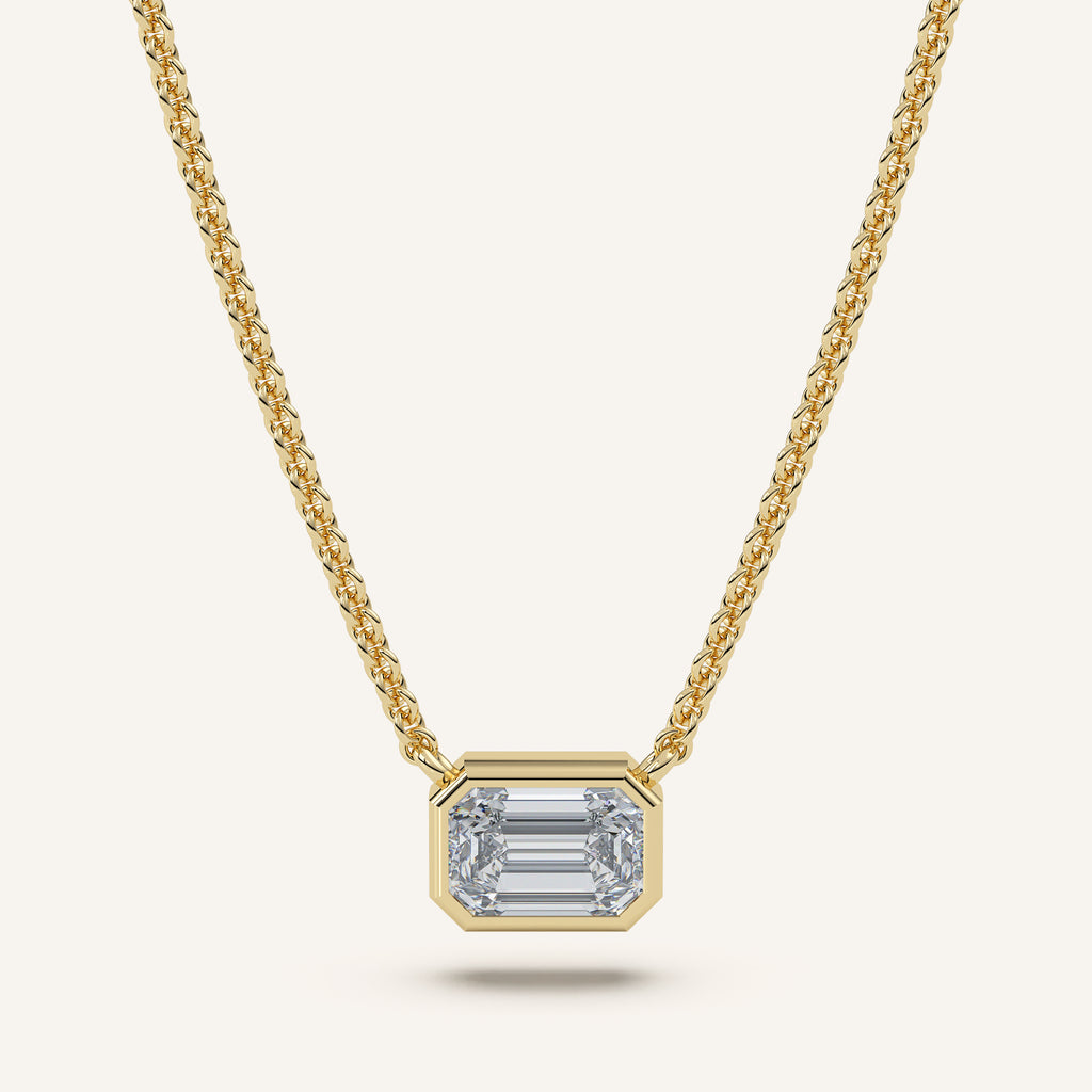 Emerald-Cut Bezel Diamond Necklace — 1 CT in 14k Yellow Gold (view 1)