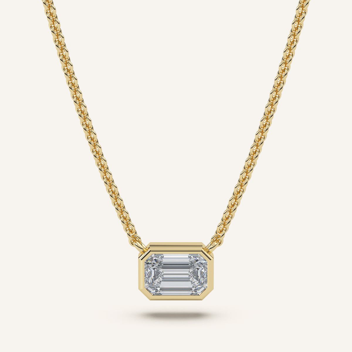 Emerald-Cut Bezel Diamond Necklace — 1 CT in 14k Yellow Gold (view 1)