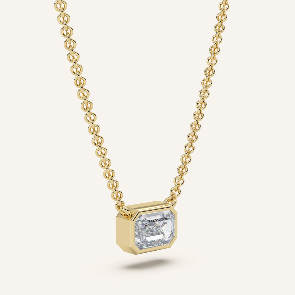 Emerald-Cut Bezel Diamond Necklace — 1 CT in 14k Yellow Gold (view 2)
