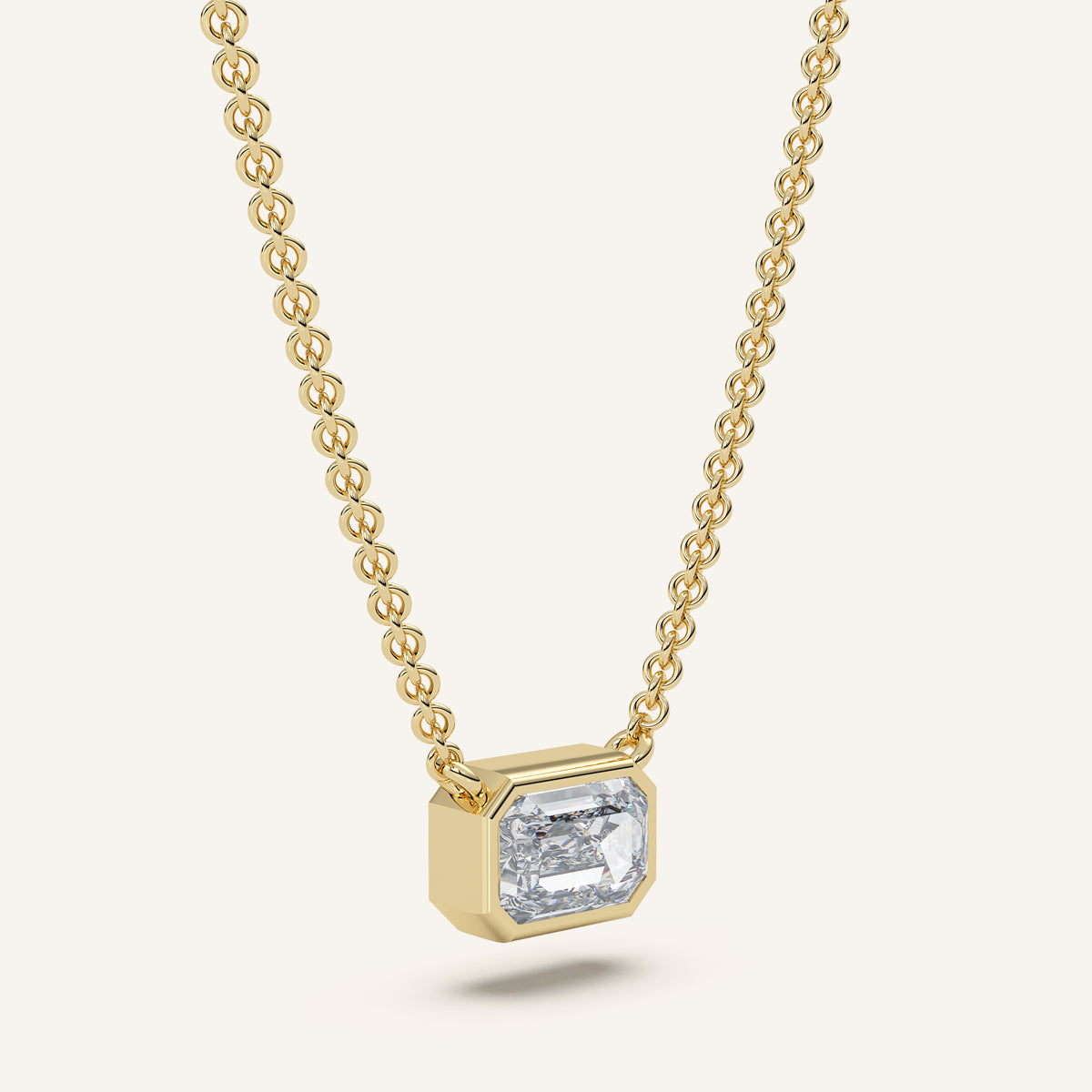 Emerald-Cut Bezel Diamond Necklace — 1 CT in 14k Yellow Gold (view 2)