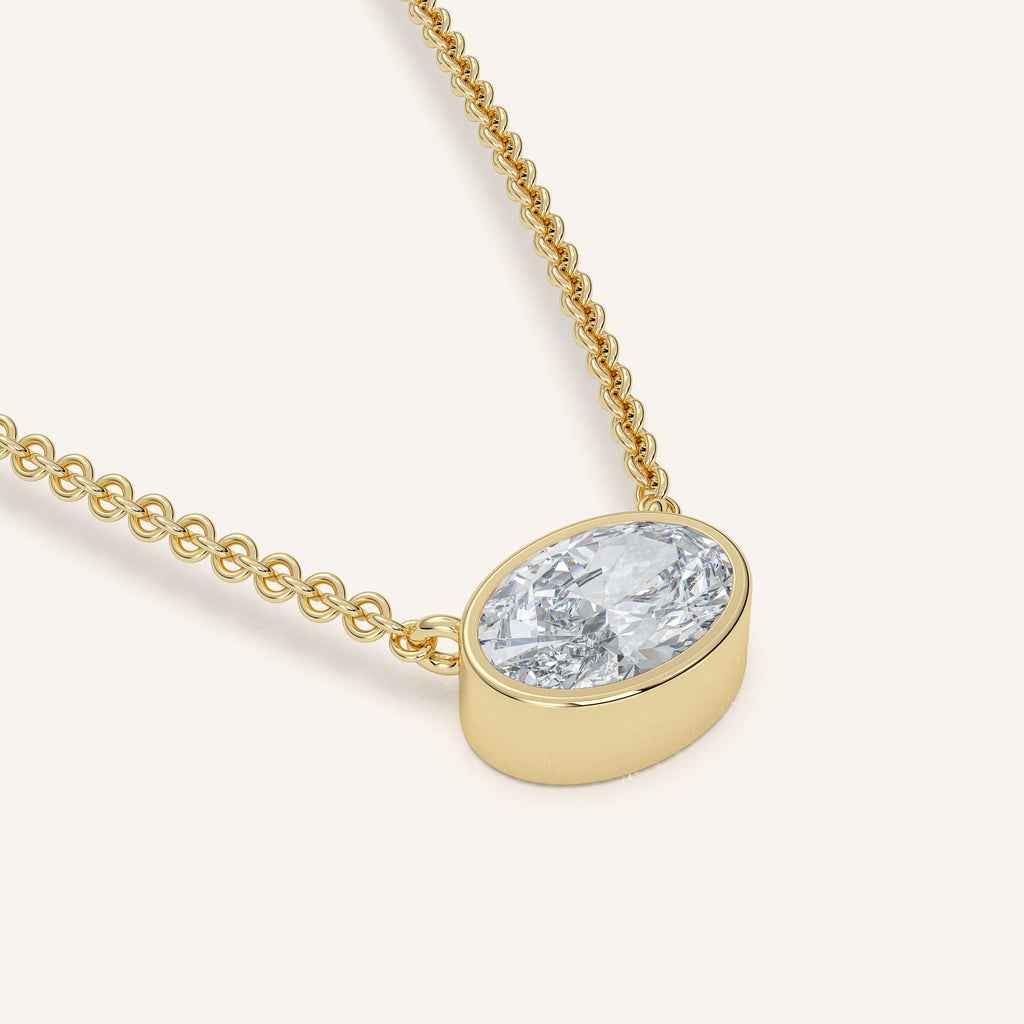 Oval Bezel Diamond Necklace — 1 CT in 14k Yellow Gold (view 4)