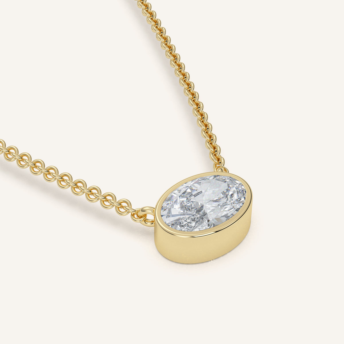 Oval Bezel Diamond Necklace — 1 CT in 14k Yellow Gold (view 4)