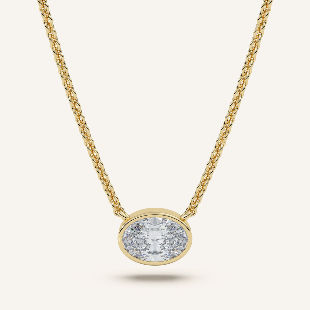 Oval Bezel Diamond Necklace — 1 CT in 14k Yellow Gold (view 1)