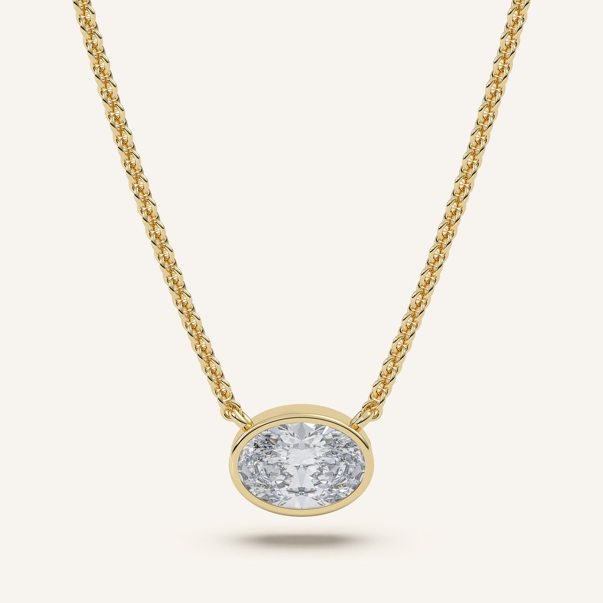 Oval Bezel Diamond Necklace — 1 CT in 14k Yellow Gold (view 1)