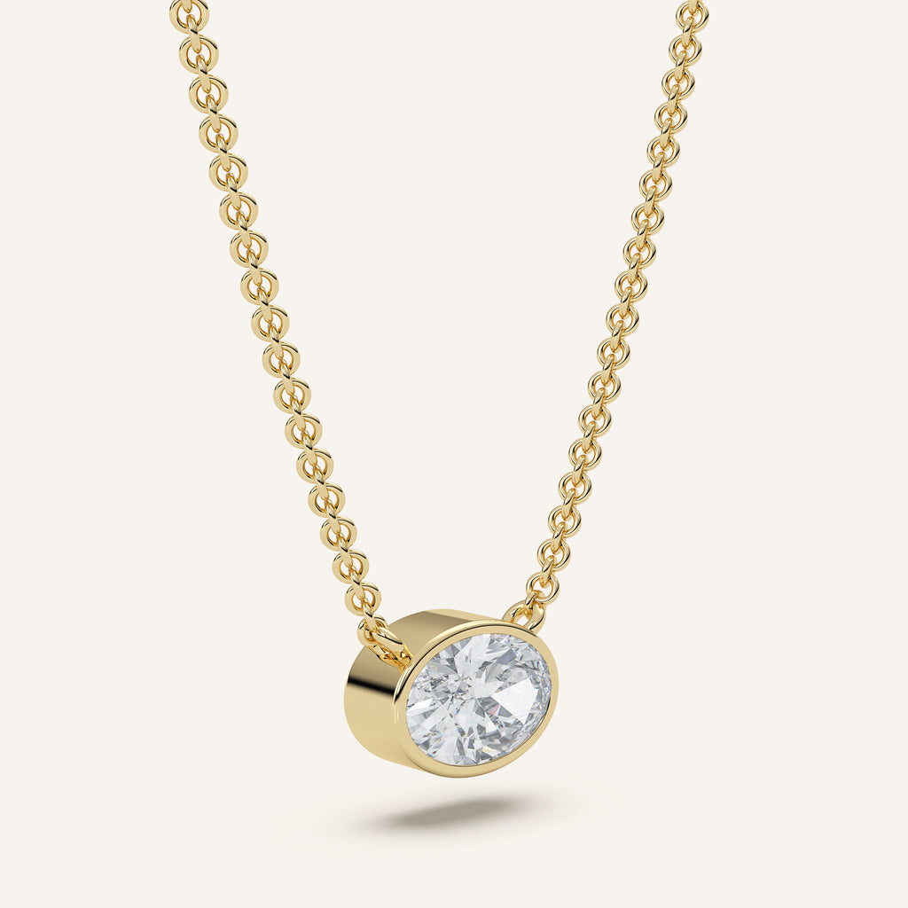 Oval Bezel Diamond Necklace — 1 CT in 14k Yellow Gold (view 2)