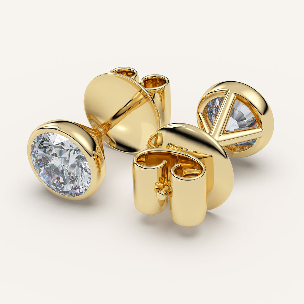 Round Bezel Diamond Stud Earrings — 2 CTW in 14k Yellow Gold (view 4)