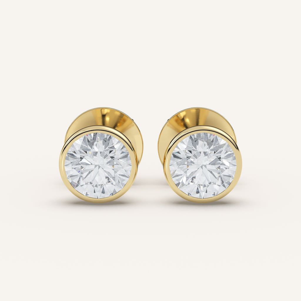 Round Bezel Diamond Stud Earrings — 2 CTW in 14k Yellow Gold (view 1)
