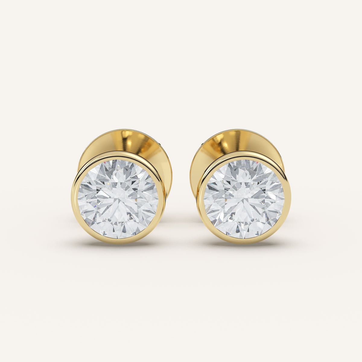 Round Bezel Diamond Stud Earrings — 2 CTW in 14k Yellow Gold (view 1)