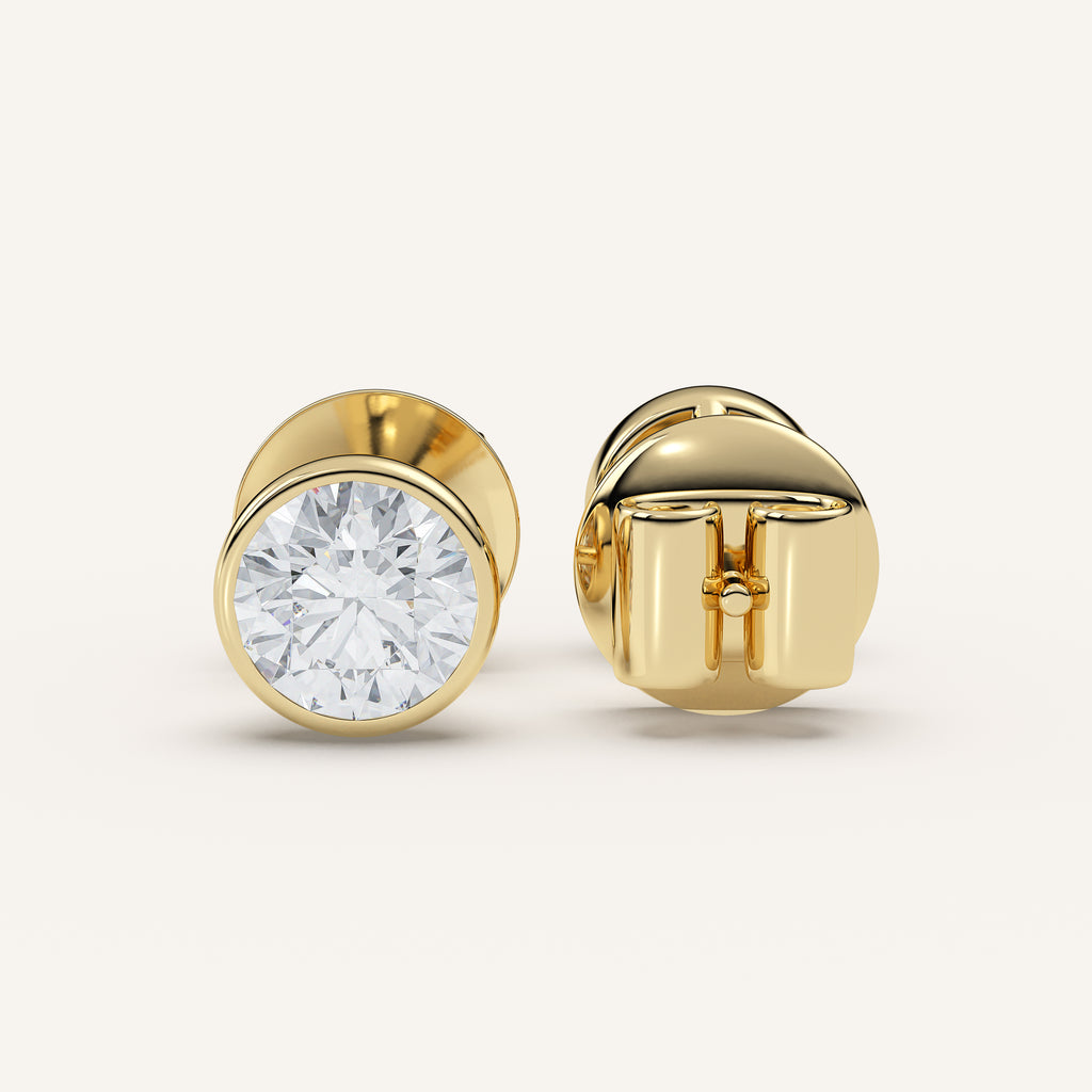Round Bezel Diamond Stud Earrings — 2 CTW in 14k Yellow Gold (view 3)