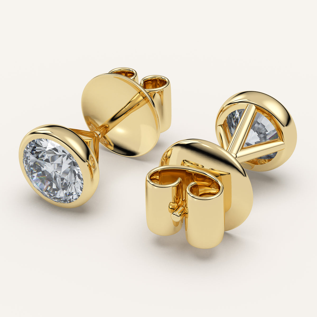 Emerald-Cut Bezel Diamond Stud Earrings — 2 CTW in 14k Yellow Gold (view 4)