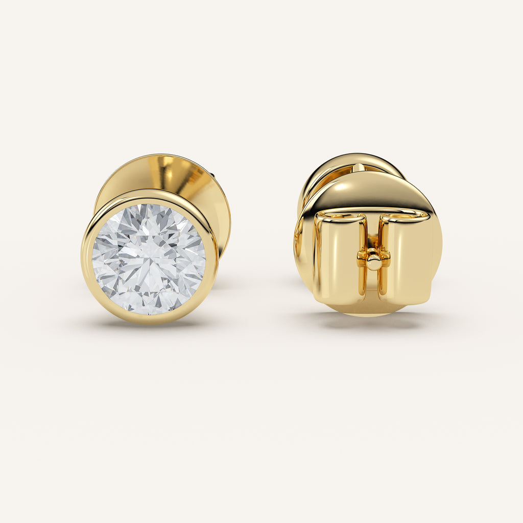 Emerald-Cut Bezel Diamond Stud Earrings — 2 CTW in 14k Yellow Gold (view 3)