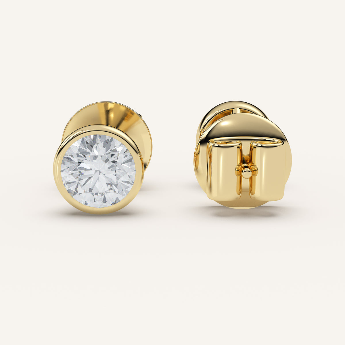 Emerald-Cut Bezel Diamond Stud Earrings — 2 CTW in 14k Yellow Gold (view 3)