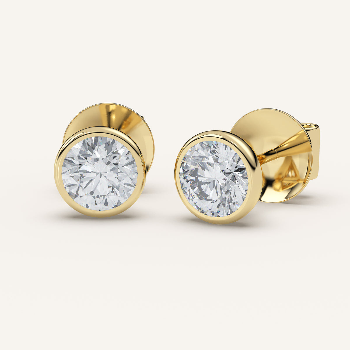 Emerald-Cut Bezel Diamond Stud Earrings — 2 CTW in 14k Yellow Gold (view 2)
