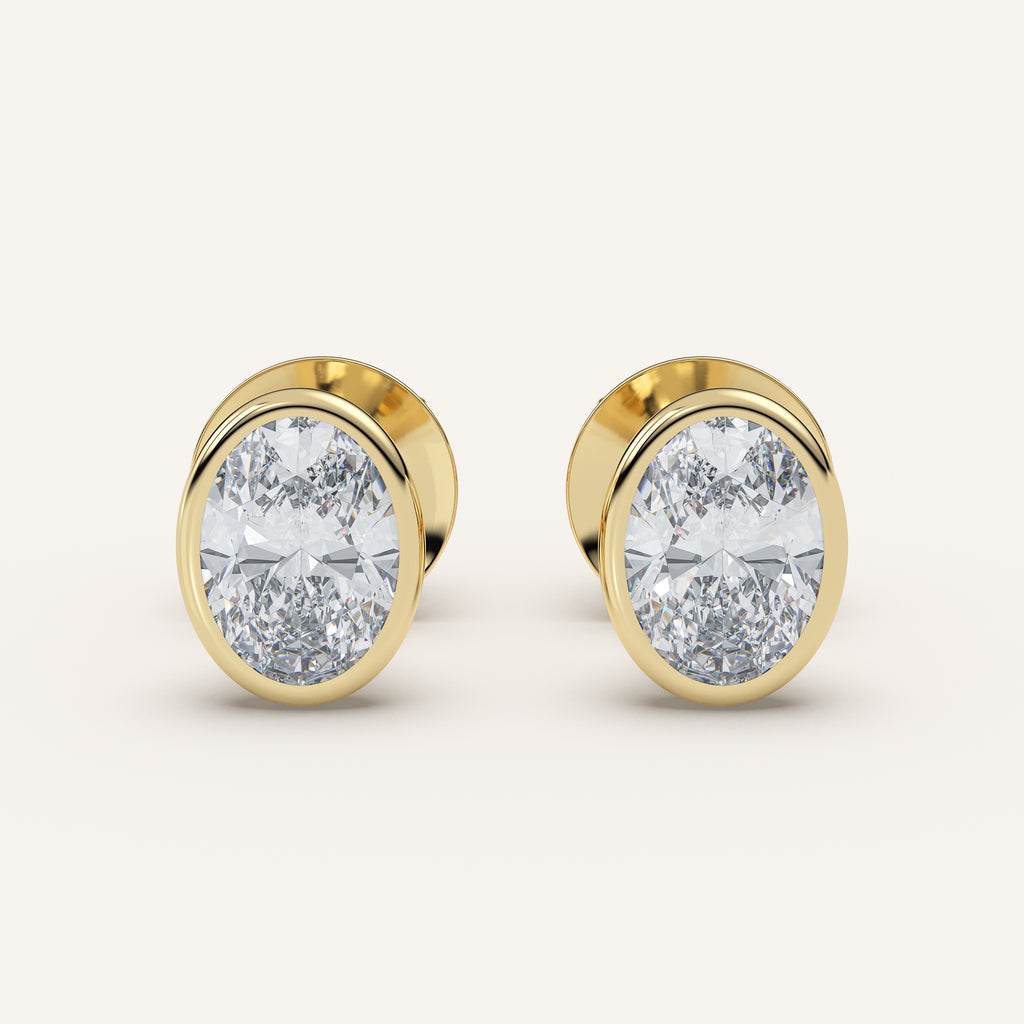 Oval Bezel Diamond Stud Earrings — 2 CTW in 14k Yellow Gold (view 1)