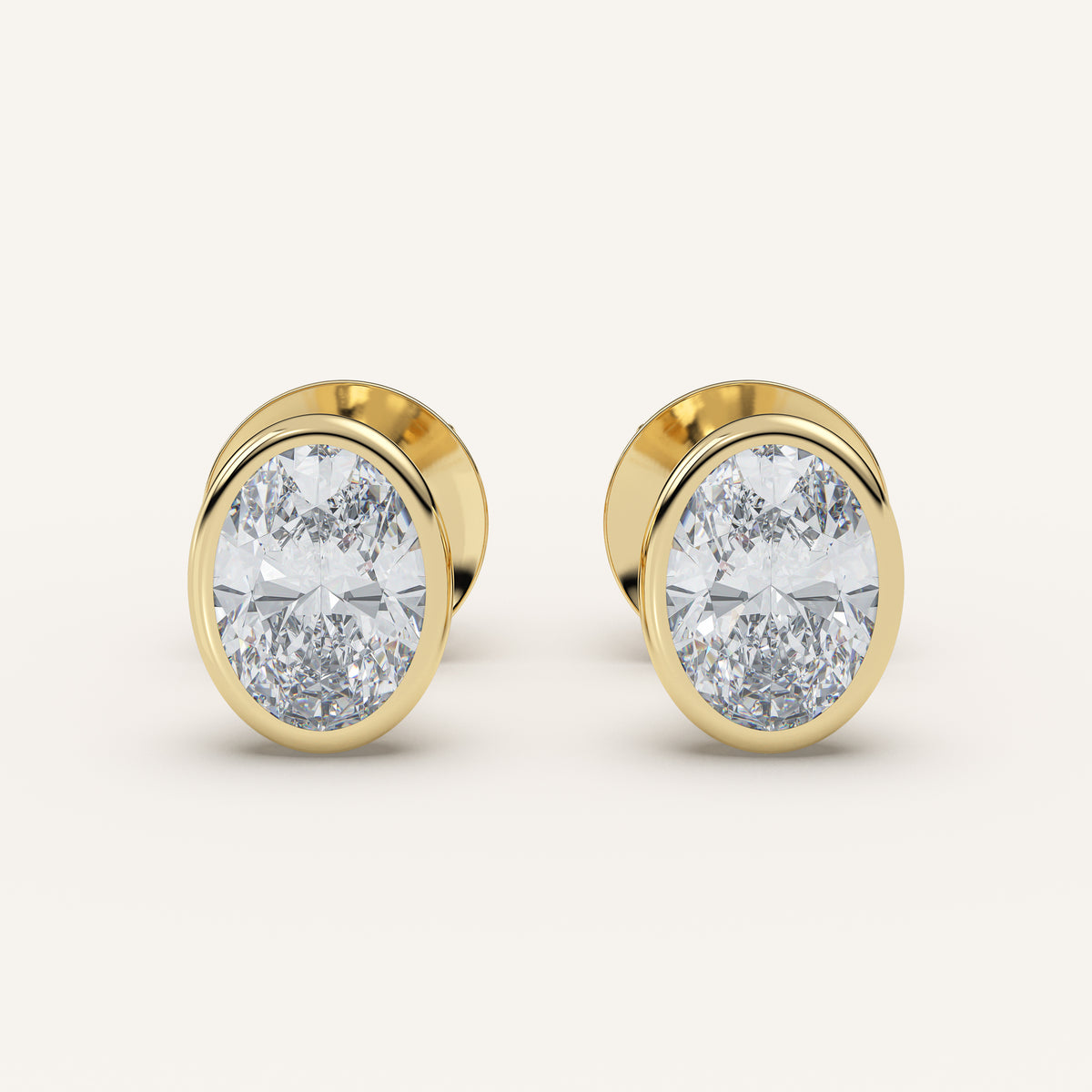 Oval Bezel Diamond Stud Earrings — 2 CTW in 14k Yellow Gold (view 1)