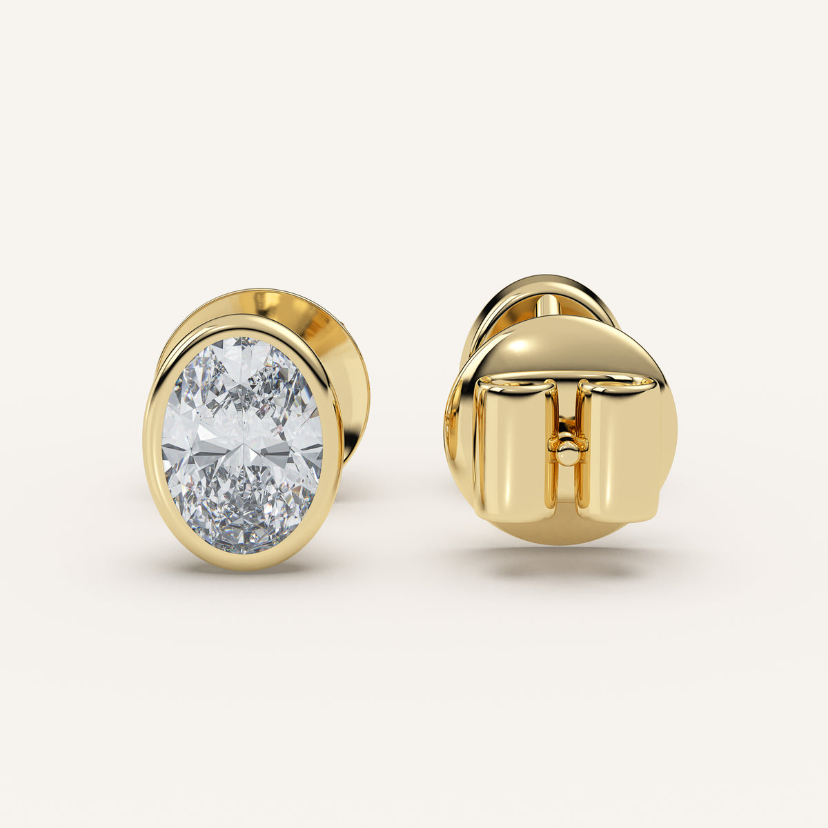 Oval Bezel Diamond Stud Earrings — 2 CTW in 14k Yellow Gold (view 3)