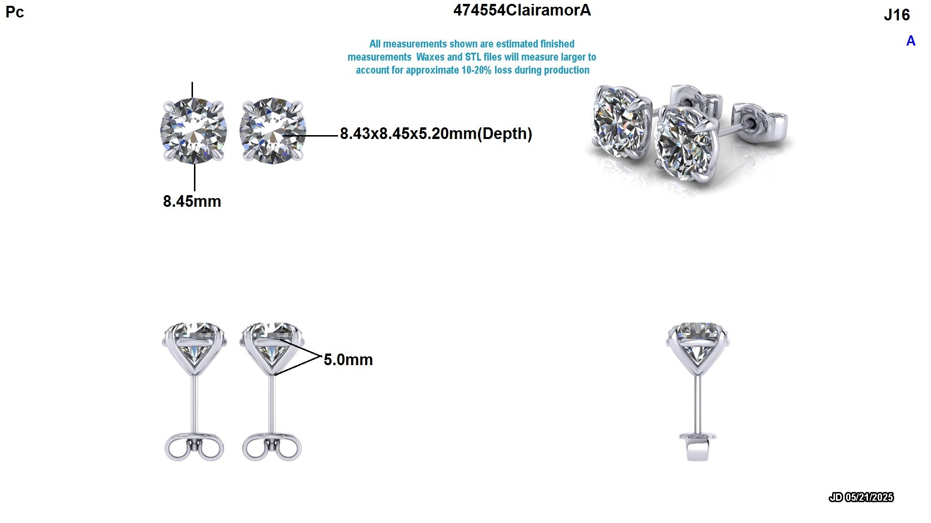 Mark K  Colorless Lab Diamond Certified Stud Earrings